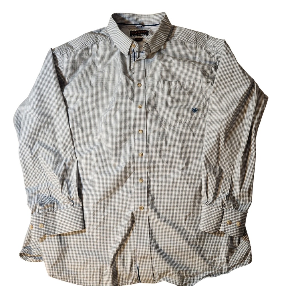 ARIAT Shirt Mens XXL Large Blue White Check Button Down Long Sleeve Prep